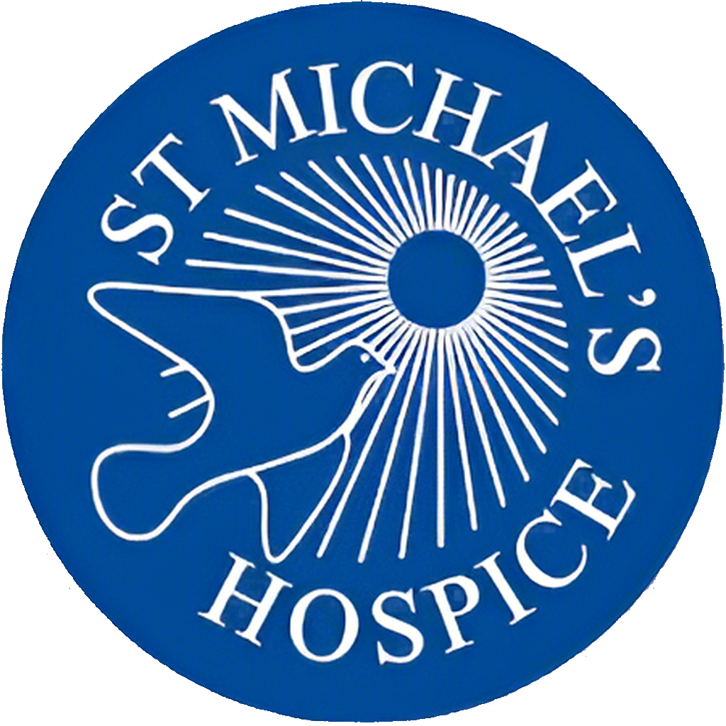 St Michael's Hospice logo with blue background and white text