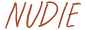 Brown 'NUDIE' logo on a white background