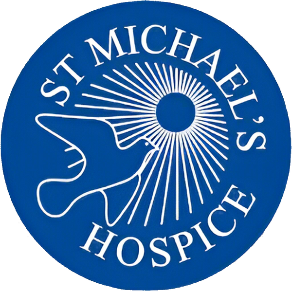 St Michael's Hospice logo with blue background and white text